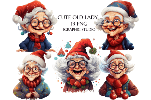 Christmas Funny Old Ladies Clipart for Lifestyle Blogs and Seasonal Content Design