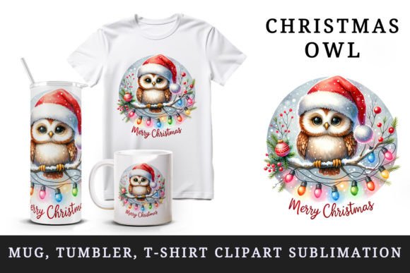 Christmas Owl Tumbler, Mug Wrap, Clipart for Festive Local Branding