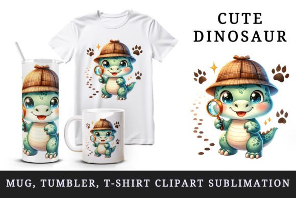 Cute Dinosaur Detective Mug Wrap Clipart for Crafts & Branding Projects