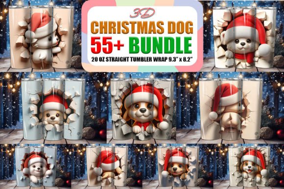 Dog 3D Christmas Tumbler Wrap Bundle for Crafts & Branding Projects