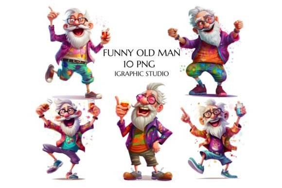 Drunk Old Man Clipart: A Hippie Grandpa for Bold Embroidery Projects