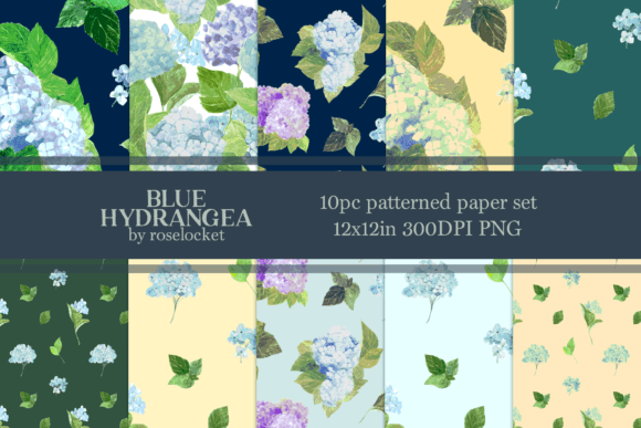 h1Green Blue Hydrangea PNG Digital Papers for Modern Branding and Marketing Visuals/h1