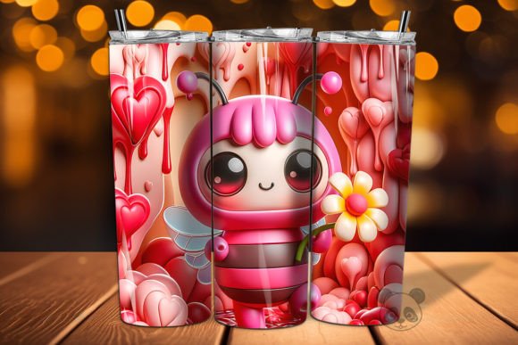 h1Pink Bee Holding Flowers 3D Tumbler Wrap for Crafts & Digital Sellers/h1
