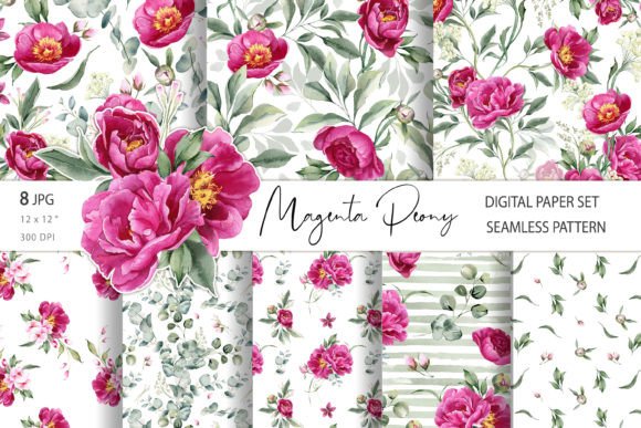 Magenta Peony Flowers Digital Paper: A Floral Pattern for Branding with Personality