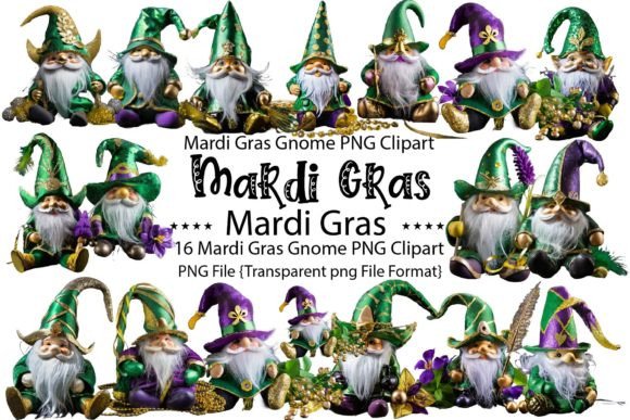 Mardi Gras Gnome PNG Bundle: Festive Design for Local Branding & Packaging