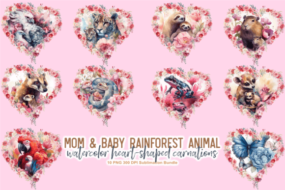 Mom Baby Rainforest Animal Wreath PNG Review