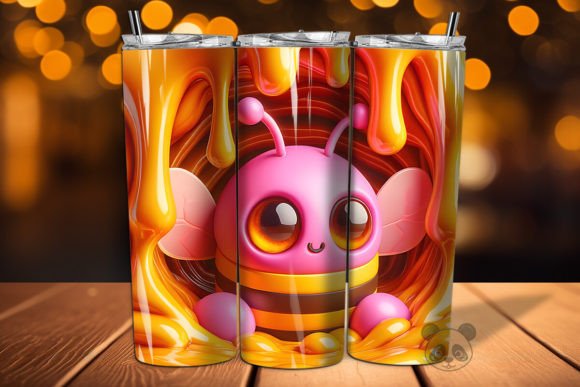 Pink Bee Melting Honey 3D Tumbler Wrap for Crafts & Branding