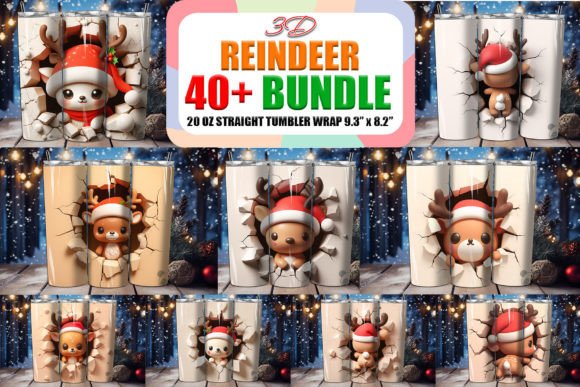 Reindeer 3D Christmas Tumbler Bundle for Crafts & Branding