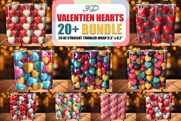 Valentine Hearts 3D Tumbler Wrap Bundle for Crafts & Creative Branding