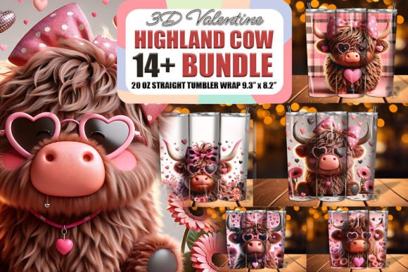 Valentine Highland Cow 3D Tumbler Bundle for Crafts & Cricut Projects